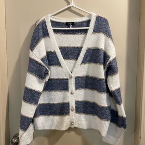 Chic Navy and Cream Striped Cardigan